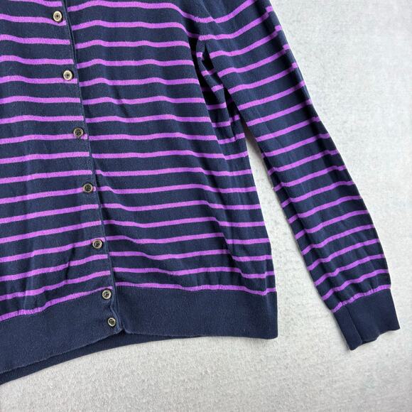 Nautica Button Up Long Sleeve Sweater Women's XL Navy & Purple Striped Dark Prep - Picture 3 of 10